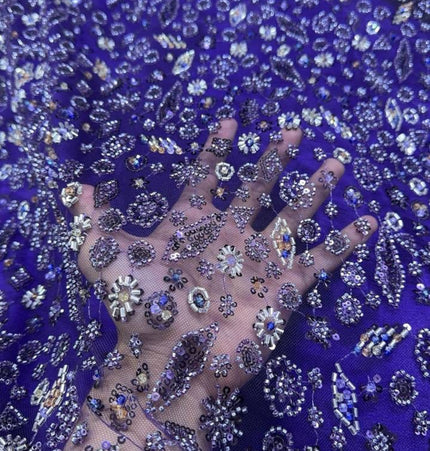 Prestige Pearl / Beadwork Lace - Purple - 1 Yard