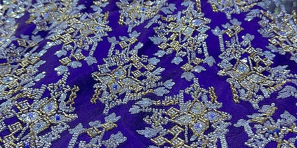 Pearl / Beaded Wedding Dress - Purple / Gold - 1 Yard