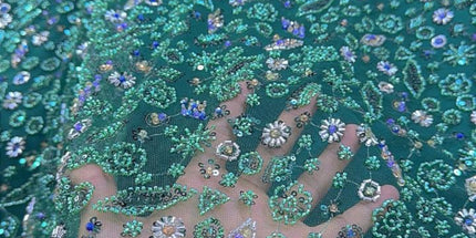 Prestige Pearl / Beaded Lace - Dark Green - 1 Yard