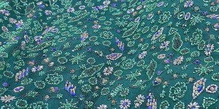 Prestige Pearl / Beaded Lace - Dark Green - 1 Yard