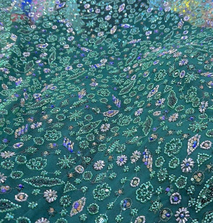 Prestige Pearl / Beaded Lace - Dark Green - 1 Yard