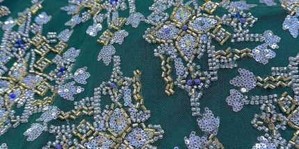 Pearl / Beaded Wedding Dress - Green / Gold - 1 Yard