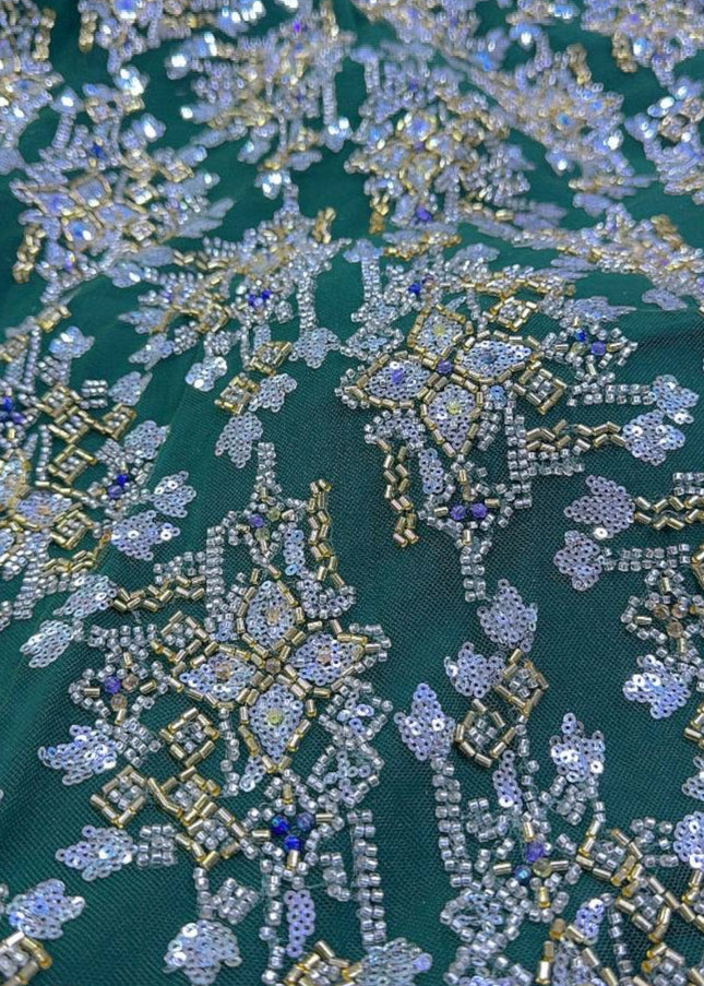 Pearl / Beaded Wedding Dress - Green / Gold - 1 Yard