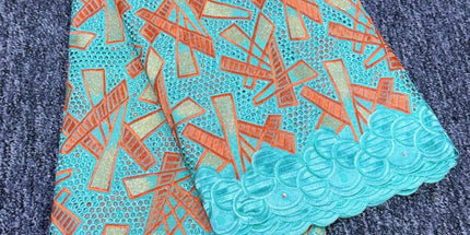 High Class Swiss Lace - Turquoise & Orange