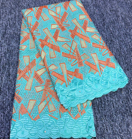High Class Swiss Lace - Turquoise & Orange