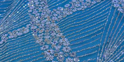 Luxurious Pearl / Beaded Lace - Sky Blue / Silver - 1 yard