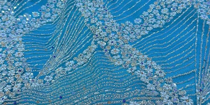 Luxurious Pearl / Beaded Lace - Sky Blue / Silver - 1 yard