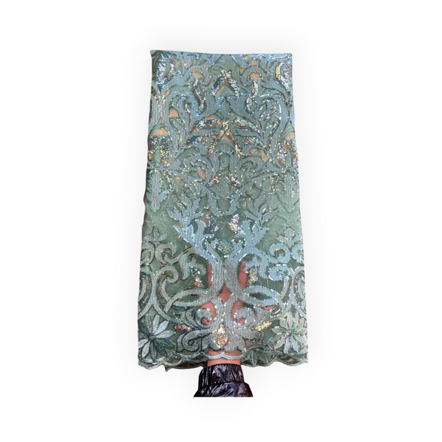 French Lace with Sequins in Lime Green – 5 Yards Piece