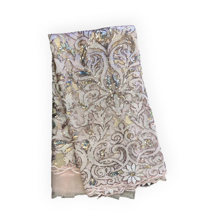 French Lace with Sequins in Baby Pink – 5 Yards Piece