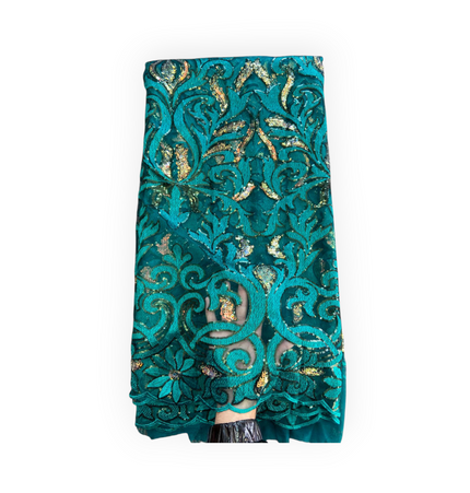 French Lace with Sequins in Green – 5 Yards Piece