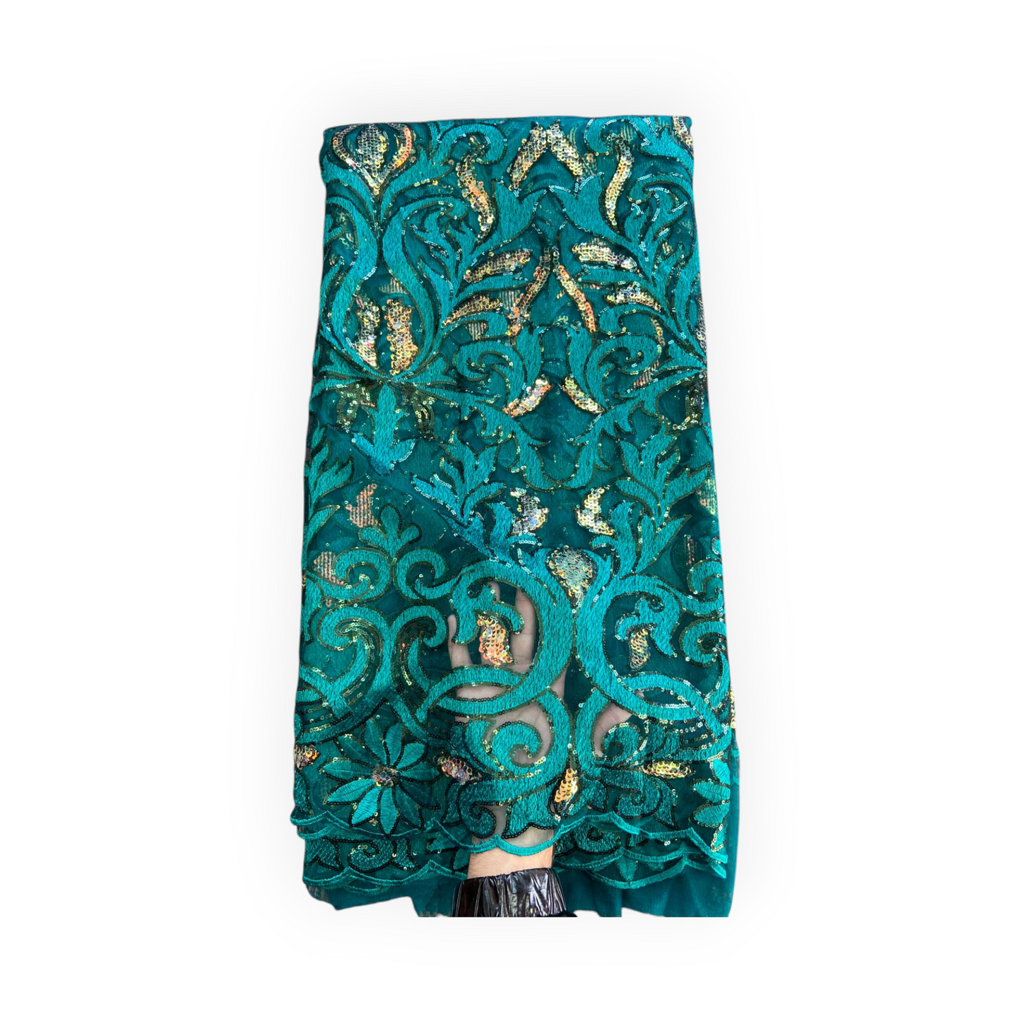 French Lace with Sequins in Green – 5 Yards Piece