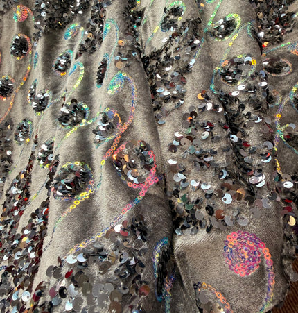 Gray Velvet Sequin Fabric