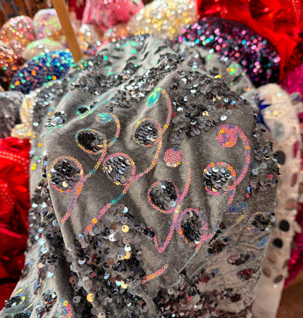 Gray Velvet Sequin Fabric