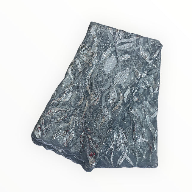 Embroidered Beaded Lace - Gray - 1 Yard