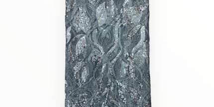 Embroidered Beaded Lace - Gray - 1 Yard