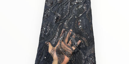 Embroidered Beaded Lace - Black - 1 Yard