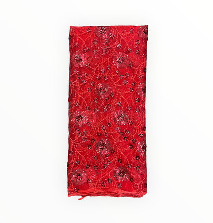 Red Silk Embroidery French Lace - 1 Yard