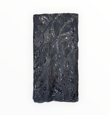 Embroidered Beaded Lace - Black - 1 Yard