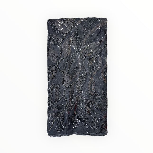 Embroidered Beaded Lace - Black - 1 Yard