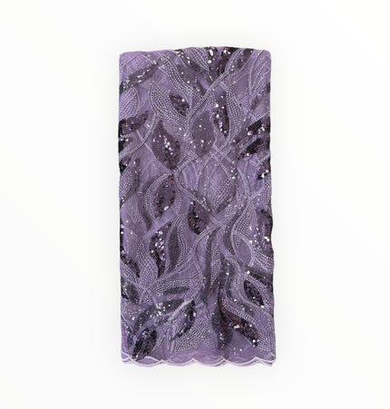 Embroidered Beaded Lace - Purple - 1 Yard