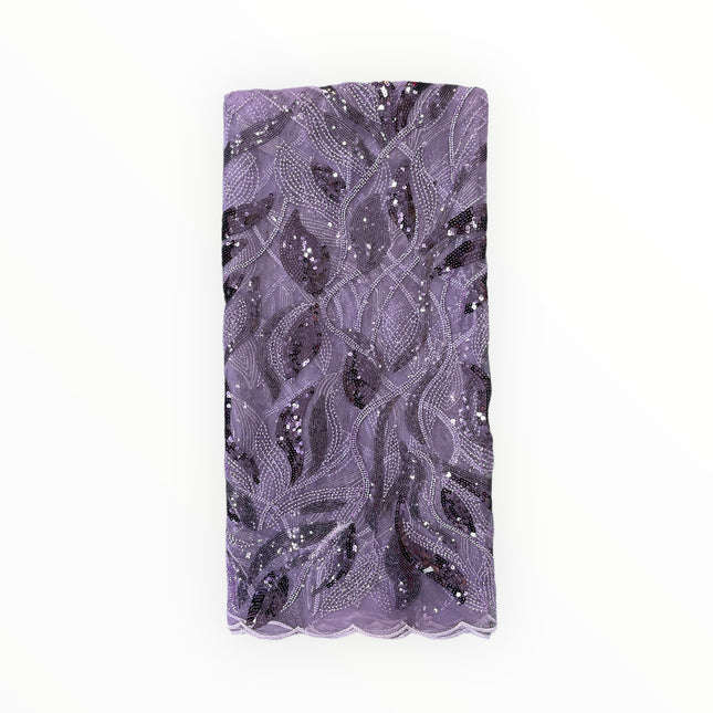 Embroidered Beaded Lace - Purple - 1 Yard