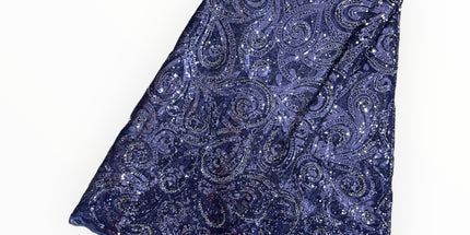 Embroidered Beaded Lace - Navy Blue - 1 Yard