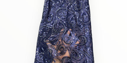 Embroidered Beaded Lace - Navy Blue - 1 Yard