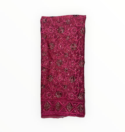 Maroon Silk Embroidery French Lace - 1 Yard
