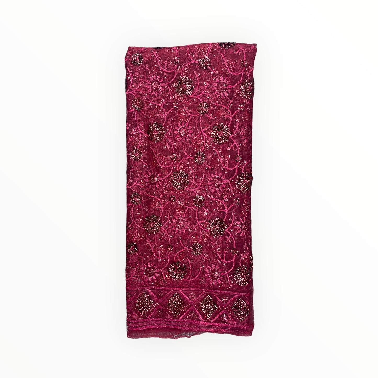 Maroon Silk Embroidery French Lace