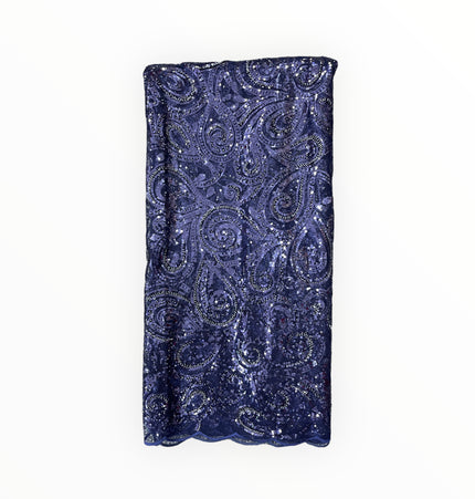 Embroidered Beaded Lace - Navy Blue - 1 Yard
