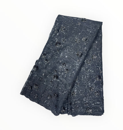 Black Silk Embroidery French Lace - 1 Yard