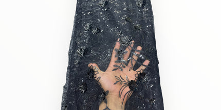 Black Silk Embroidery French Lace - 1 Yard