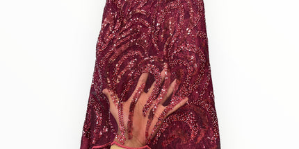 Embroidered Beaded Lace - Maroon - 1 Yard