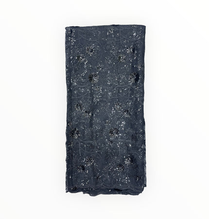 Black Silk Embroidery French Lace - 1 Yard