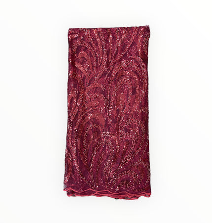 Embroidered Beaded Lace - Maroon - 1 Yard
