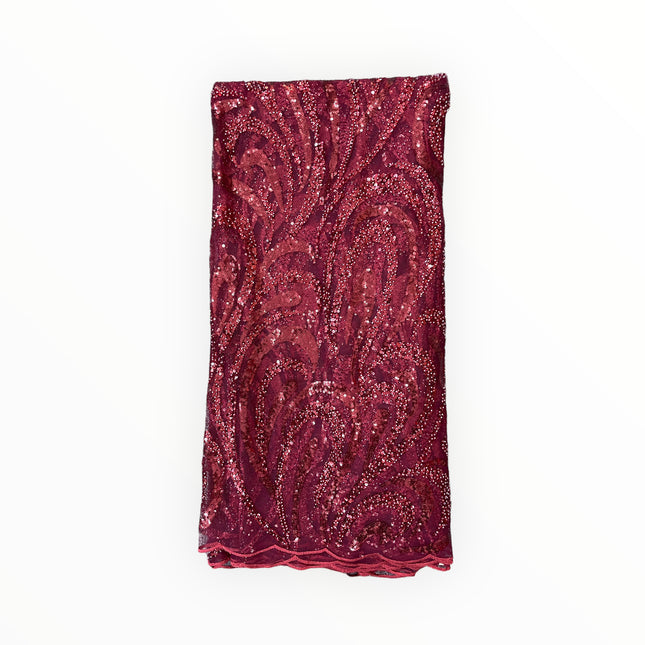 Embroidered Beaded Lace - Maroon - 1 Yard