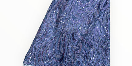 Embroidered Beaded Lace - Violet Blue - 1 Yard