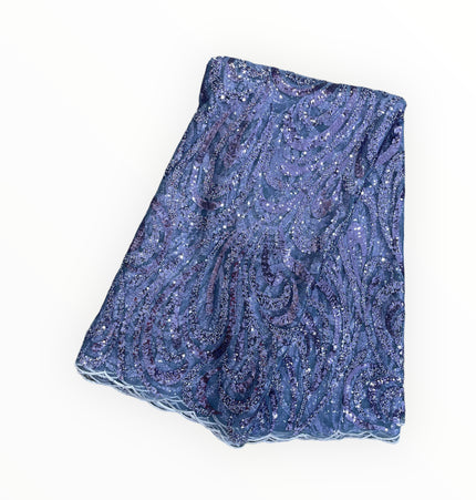 Embroidered Beaded Lace - Violet Blue - 1 Yard