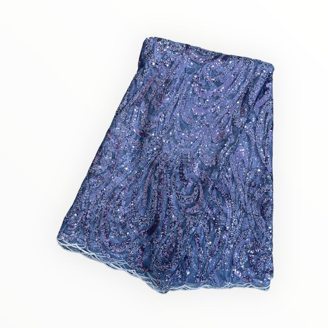 Embroidered Beaded Lace - Violet Blue - 1 Yard