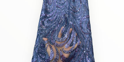 Embroidered Beaded Lace - Violet Blue - 1 Yard