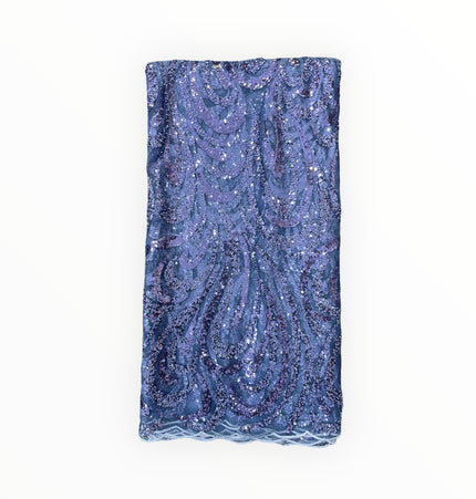 Embroidered Beaded Lace - Violet Blue - 1 Yard