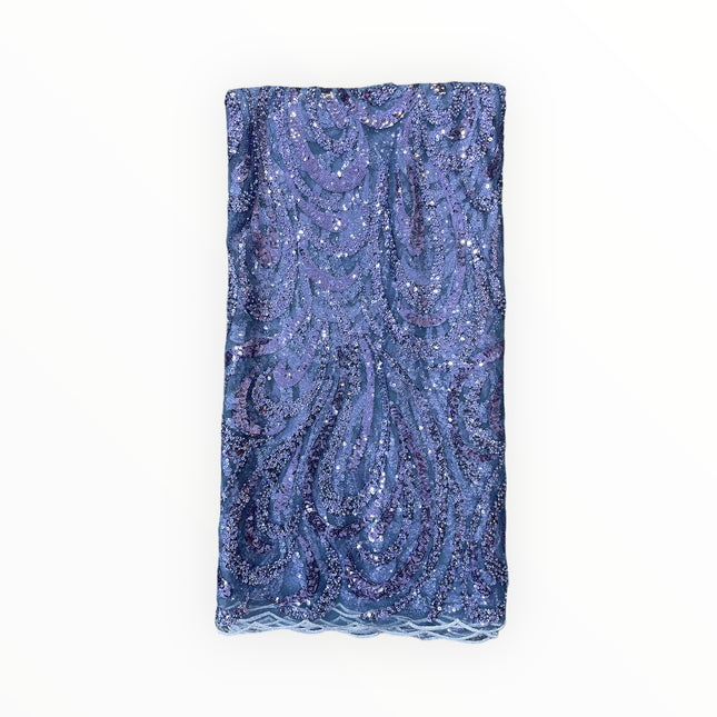 Embroidered Beaded Lace - Violet Blue - 1 Yard