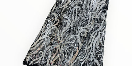 Embroidered Beaded Lace - Black & White - 1 Yard