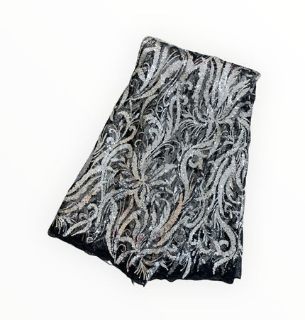 Embroidered Beaded Lace - Black & White - 1 Yard