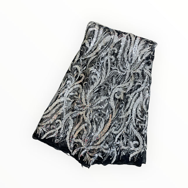 Embroidered Beaded Lace - Black & White - 1 Yard