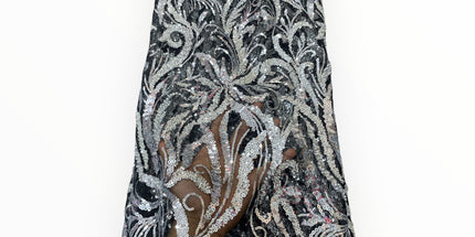 Embroidered Beaded Lace - Black & White - 1 Yard