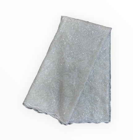 Embroidered Beaded Lace - White - 1 Yard