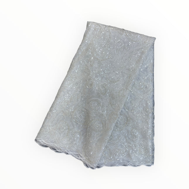 Embroidered Beaded Lace - White - 1 Yard