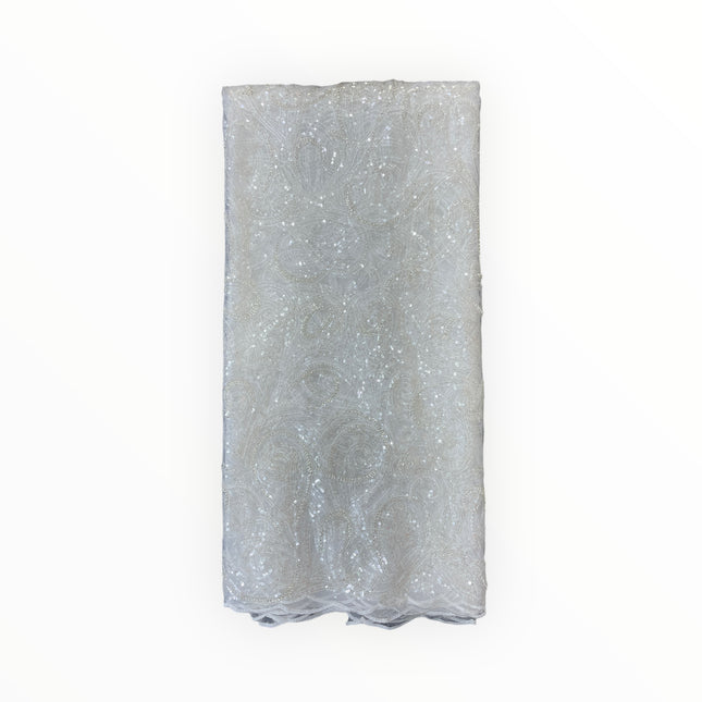 Embroidered Beaded Lace - White - 1 Yard