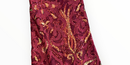 French Lace with Sequins in Maroon – 5 Yards Piece